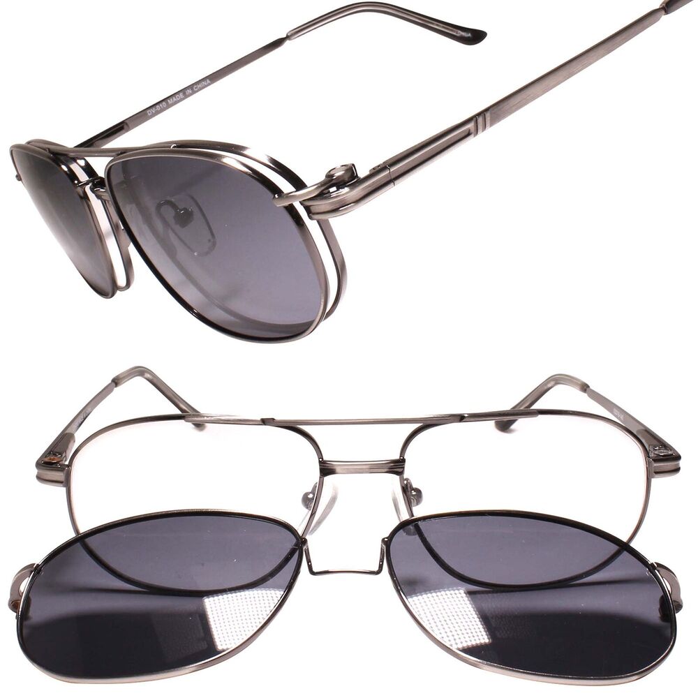 Optical Frames W/ Magnetic Clip on Lens Metal Rectangle Square Sunglasses